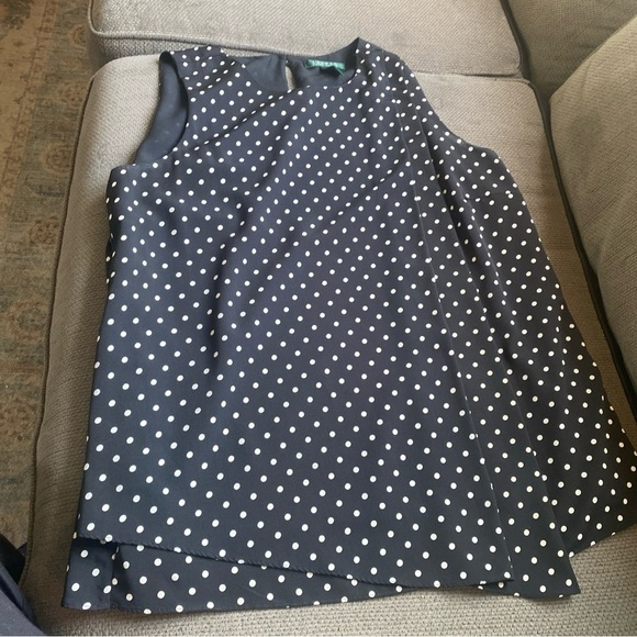 Lauren Ralph Lauren Black Polka Dot Sleeveless Top Size 12 - Picture 1 of 7